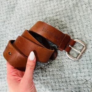 Vintage FOSSIL Warm Brown Chunky Leather Belt Full Grain Cowhide 85/34
